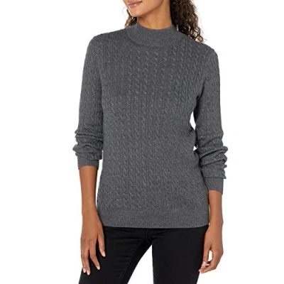Image of Amazon Essentials Women&#039;s Classic Fit Lightweight Cable Long Sleeve Mock Neck Jumper, Charcoal Heather, S