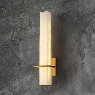 Image of SIYANE Brass Marble Long Strip Wall Light Bar White Alabaster Glass Natural Stone Modern Sconce Bathroom Vanity Fixture Indoor Minimalist Linear Lamp for ​Bedroom Hallway Living Room