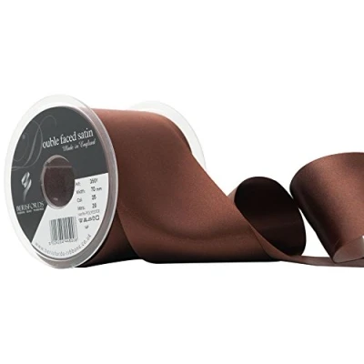 Image of Berisfords Double Faced Satin Ribbon, Dark Brown, 70 mm Width, 20 metre Length