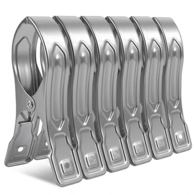 Image of Vicloon Stainless Steel Beach Towel Clips, 6 Pcs 12cm Large Sunbed Pegs, Laundry Clip Pegs for Sunbeds, Sun Loungers, Pool Chairs,