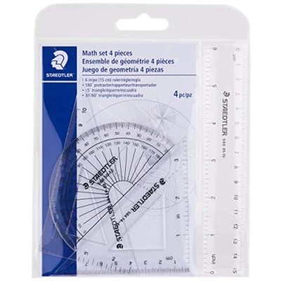Image of STAEDTLER math set, 4 piece portable wallet, essential for school and home use, 569 WP4,transparent