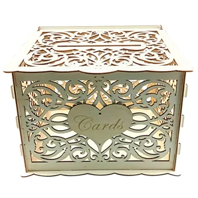 Image of Alnicov Wooden Wedding Card Box,Money Box With Lock Slot,DIY Money for Reception Anniversary Birthday Party Graduation Decoration