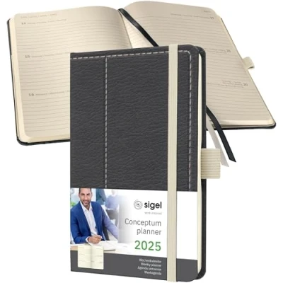 Image of SIGEL C2558 Conceptum Weekly Planner 2025, Design Grey White, 9,5 x 15 cm, hardcover, 176 Pages, Grey, White