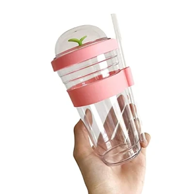 Image of Cups Bubble Tea, Tumbler, Portable Plastic Cup with Reusable 480 ml Straw Cup, for Tumbler (Pink)