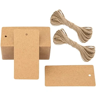 Image of G2PLUS Gift Kraft Paper Tags, 4.5 x9 CM Luggage Wedding Labels, 300g/m² Large Blank Tags with String, 100 PCS Brown for Birthday Party, Favors