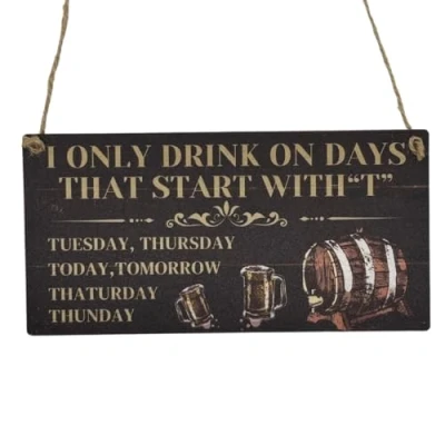 Image of Second Ave Funny Joke Drinking Alcohol Wooden Hanging Rectangle Home Bar Pub Sign Plaque