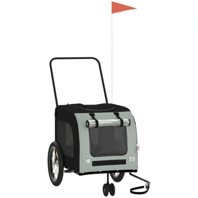 Image of vidaXL Pet Bike Trailer Black and Grey Oxford Fabric Iron