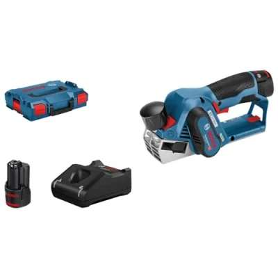 Image of Bosch Professional 12V System GHO 20 cordless planer (max. planing width: 56 mm, incl. 2x3.0 Ah battery + charger, 2x blades, in L BOXX 136)