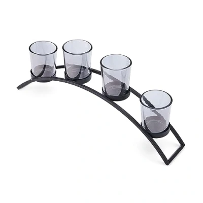 Image of Elements Metal and Glass Arch Tealight Candle Holder, for Use with Flameless or Wax Candles, 14.57x2.56x5.91 Inch, Black