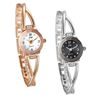 Image of JewelryWe Women&#039;s Watch, Elegant Crossing Bracelet Design with Rhinestone Digital Dial Clasp Alloy, Rose Gold, Silver, Christmas Day, birthday