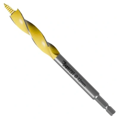 Image of 1 x SabreCut SCAG012 12mm 165mm Wood Auger Quad Flute Self Feed Tip Grooved Hex Shank Drill Bit for High Speed Drilling in and MDF