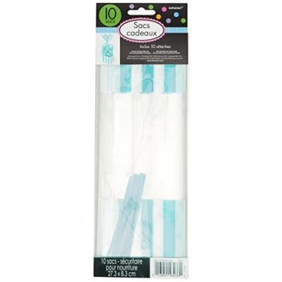 Image of Amscan 377554 121 Robin Striped Party Treat Bags, 10 Pcs, Duck Egg Blue, Measures 10.75&quot; x 3.37&quot;
