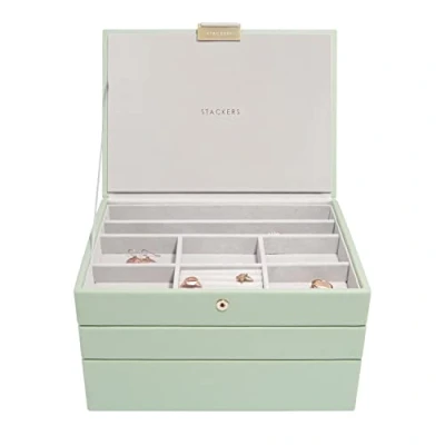Image of Stackers Sage Green Classic Medium Jewellery Box Set of 3
