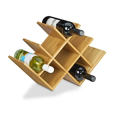 Image of Relaxdays Rack made Bamboo, Size: 31.5 x 47 16.5 cm 8 Shelf Wooden Holder for Standard Wine Bottles, Natural Brown, Wood,