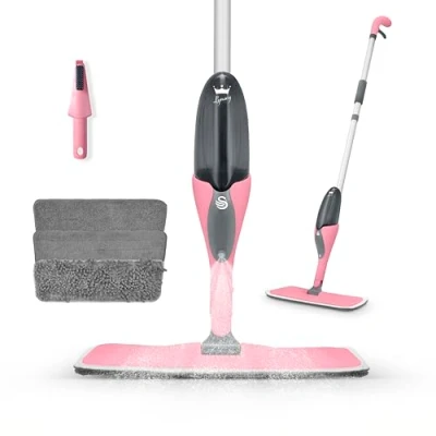 Image of Swan SWFC1000QOCN Lynsey Queen of Clean Spray Mop with Wet Mopping Pad. Dry Dusting Pad, Soft Abrasive Cleaning Tool and 500ml Anti Leak Bottle, Pink