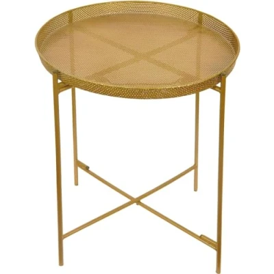 Image of Trendi® Round/Metal Folding/Side Table Tray Top Light/Portable/Coffee/Night Stand (Perforated Gold)