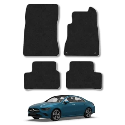 Image of Car Mats Compatible with Mercedes Cla (2019 ) Tailored Fit Grey Carpet Floor Set Accessory Custom 4 Pieces Anti Slip Backing &amp; Binding Trim Edge
