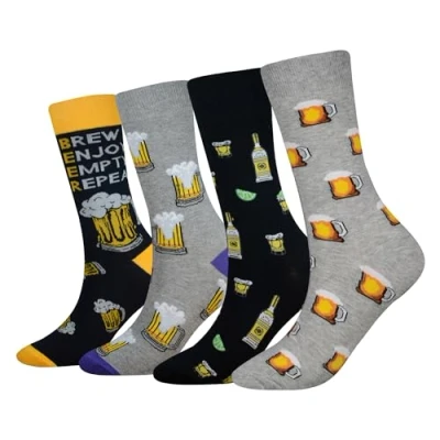 Image of Cansok Men&#039;s Beverage Drinks Funky Novelty Dress Crew Socks (Beer 4 pairs)