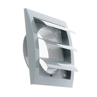 Image of Steinberg14 Grey 100mm / 4&#039;&#039; Plastic Gravity Grille Ducting Air Ventilation Cover with Round Spigot and Non Return Shutters