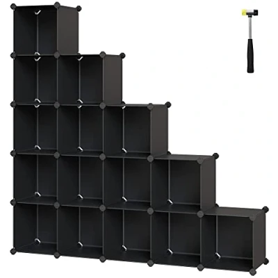 Image of SONGMICS 16 Cube Storage Unit, Shoe Rack, DIY Shelving System, Stackable Cubes, PP Plastic Shelf, Wardrobe, Closet Divider, for Bedroom, Office, 31 x 123 cm, Black LPC44BK