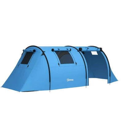 Image of Outsunny 3 4 Man Camping Tent, Large Family Tent with Bedroom and Living Room, 3000mm Waterproof, Portable Bag, for Fishing Hiking Festival, Sky Blue