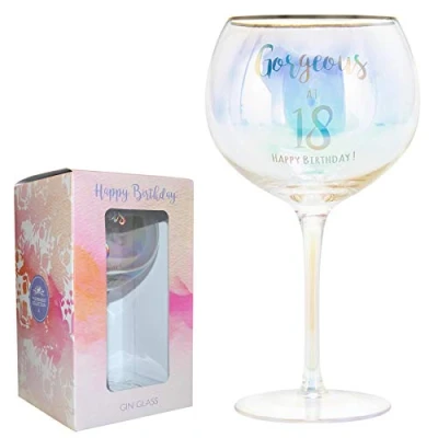 Image of The Leonardo Collection 5010792441757 Birthday Gin Glass with Holographic/Iridescent Wording Gorgeous at 18