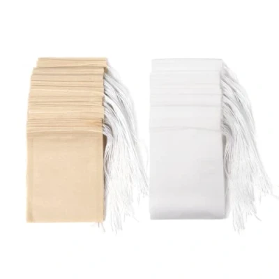 Image of 100PCS Disposable Tea Filter Bags, Carehabi Empty with Drawstring for Loose, Muslin Bag (6 x 8 cm)