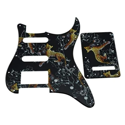 Image of KAISH 3D Printed Strat Style HSS Guitar Plastic Pickguard ST Back Plate Tremolo Trem Cover for Stratocaster/Strat Made in Mexico Leopard Pattern