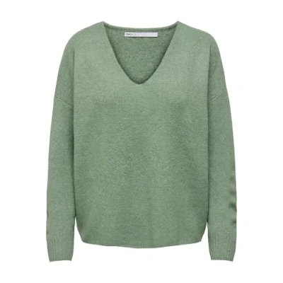 Image of Bestseller A/S Women&#039;s Onlrica Life L/S V Neck Jumper Knt Noos Sweater, Hedge Green/Detail:melange, S