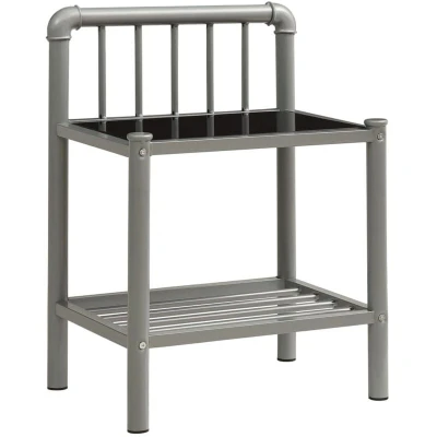 Image of vidaXL Bedside Cabinet Grey and Black 45x34.5x62.5 cm Metal Glass