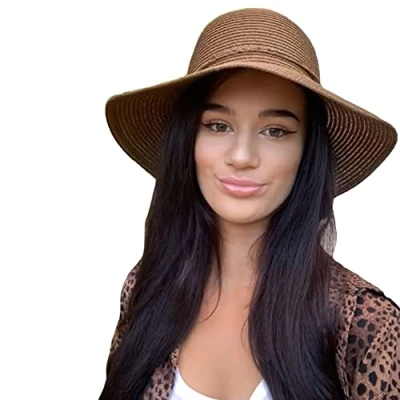 Image of TOSKATOK® Ladies Womens Floppy Foldable Summer Sun Hat UPF 50+ Protection Wide Brim Coffee