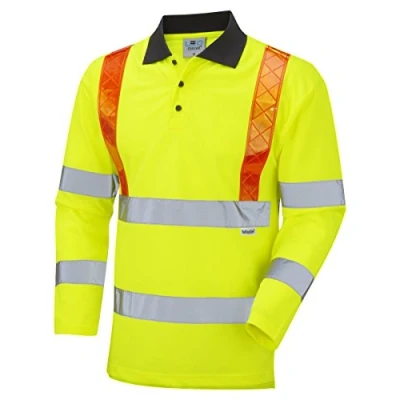 Image of Leo Workwear Bickleton Hi Vis Orange Brace Coolviz Sleeved Polo Shirt, Medium, Yellow