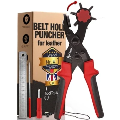 Image of Hole Punch for Leather [Complete Set], Punch, Tool, Paper, Belt or Fabric, Biothane, Faux etc. Puncher with Comfort Lever