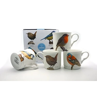 Image of FINE Bone China Set of 4 Mugs Gift Boxed British Birds Free UK Delivery