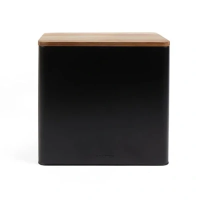 Image of Salter BW12899EU7 Toronto Bread Bin Acacia Wooden Lid, Powder Coated Finish, Easy Clean, Store Bread, Bagels, Pastries, Large Storage Container, Holds 2 Loaves of Black/Wooden