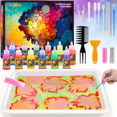 Image of GOLMUD Water Marbling Paint Kit for Kids, Art and Craft Kits Girls Boys,Paint Creative Toys Birthday Gift Kids 6 7 8 9 10 11 12 Year Old