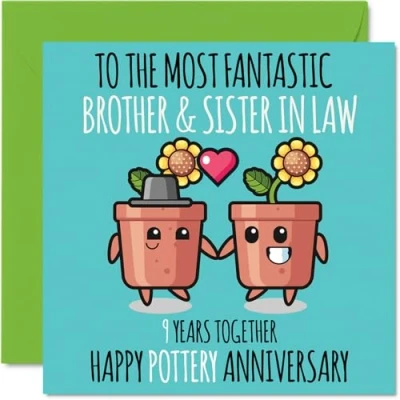 Image of Cute Pottery Anniversary Card for Brother &amp; Sister In Law 9 Years Together Happy 9th Wedding Cards Brother, 145mm x Greeting Ninth Anniversaries