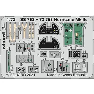 Image of Eduard EDPSS753 Photoetch Zoom 1:72 Hurricane Mk.IIc (Zvezda) Scale Model Detailing Set, Various