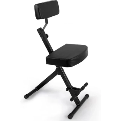 Image of Pyle Musician Performer Stool Portable Adjustable Guitar Chair, Drum Throne, Padded Guitarist Keyboard Cushion Seat and Backrest, w/ Anti Slip Feet, Black