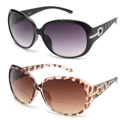 Image of JM Classic Bifocal Reading Sunglasses for Women Vintage Reader Glasses Outdoor UV Protection Black+Tortoise 4.0