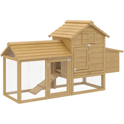 Image of PawHut Small Chicken Coop with Run Hen House Poultry Coops Cages Nesting Box Wood 150.5 x 54 87cm