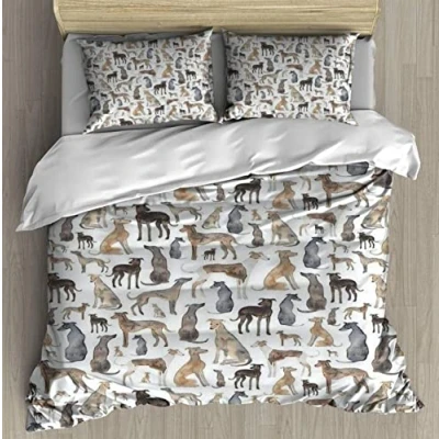 Image of NC Greyhounds, Wippets and Lurcher Dogs Bedding Sets 3 Piece Duvet Cover Breathable Quilt with 2 Pillowslips for Guest Room School Dormitory Lining 135x200cm