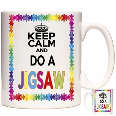 Image of Jigsaw Puzzle Mug, Keep Calm and Do A Jigsaw. 11oz Ceramic Mug. Gift Mug for Fans. People who Like Puzzles