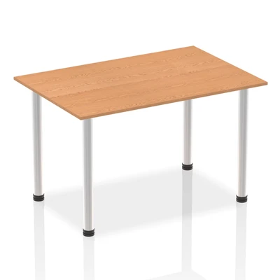 Image of Impulse 1400mm Straight Table Oak Top Brushed Aluminium Post Leg