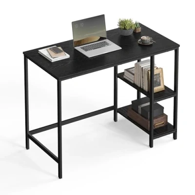 Image of VASAGLE Computer Desk, Writing Desk with 2 Shelves on Left or Right, Work Table for Office Living Room, Steel Frame, Industrial, Ebony Black LWD046B04