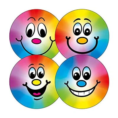 Image of 100 Rainbow Smiley Face Childrens Pupils School Teachers Reward Stickers 32mm Brainwaves Primary Teaching Services