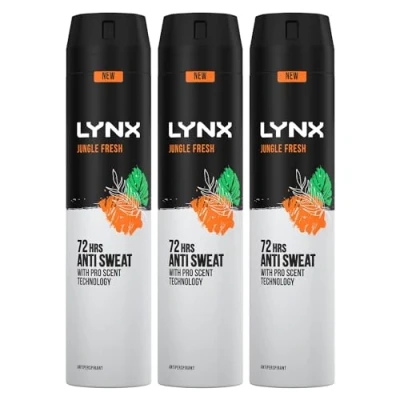 Image of Lynx XXL Antiperspirant Jungle Fresh 72H Long Lasting Sweat and Odour Protection Deodorant Spray for Men with Unique Scent of Palm Leaves Amber, 250ml Pack 3