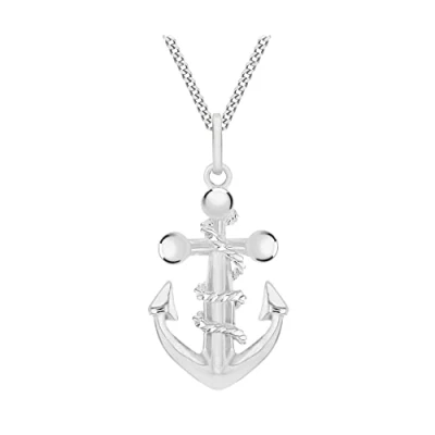 Image of Tuscany Silver Women&#039;s Sterling Rope Wrapped Anchor Pendant on Curb Chain of 51cm/20&quot;