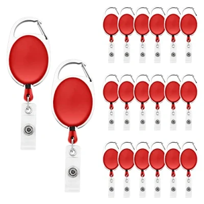Image of Fushing 20Pcs Carabiner Badge Reels, Retractable ID Card Holder with Belt Clip for Keys,ID Cards (Red)