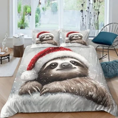 Image of ZYGAOKDD 3 Piece Set Duvet Cover Christmas Sloth 3D Printing Bedding Girl Woman Quilt with Pillowcase, Microfiber King（220x240cm）